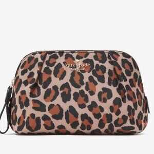 Kate Spade Chelsea Spotted Leopard Cosmetic Bag Authentic Brown Multi NEW